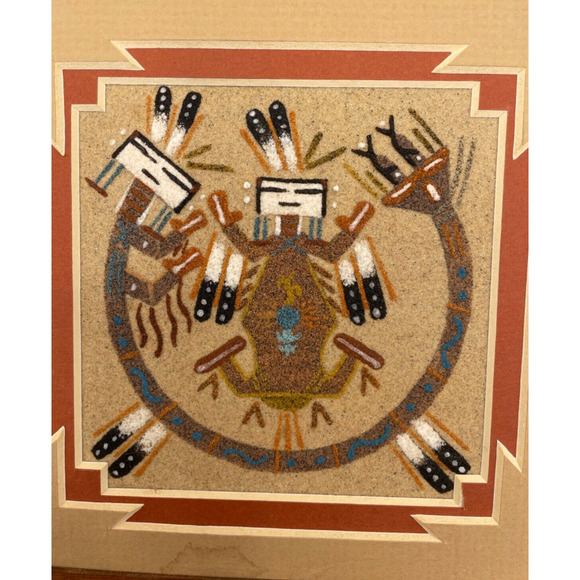 Vintage Navajo Sand Painting SIGNED Indigenous Healing Art Framed Authentic - Picture 4 of 8